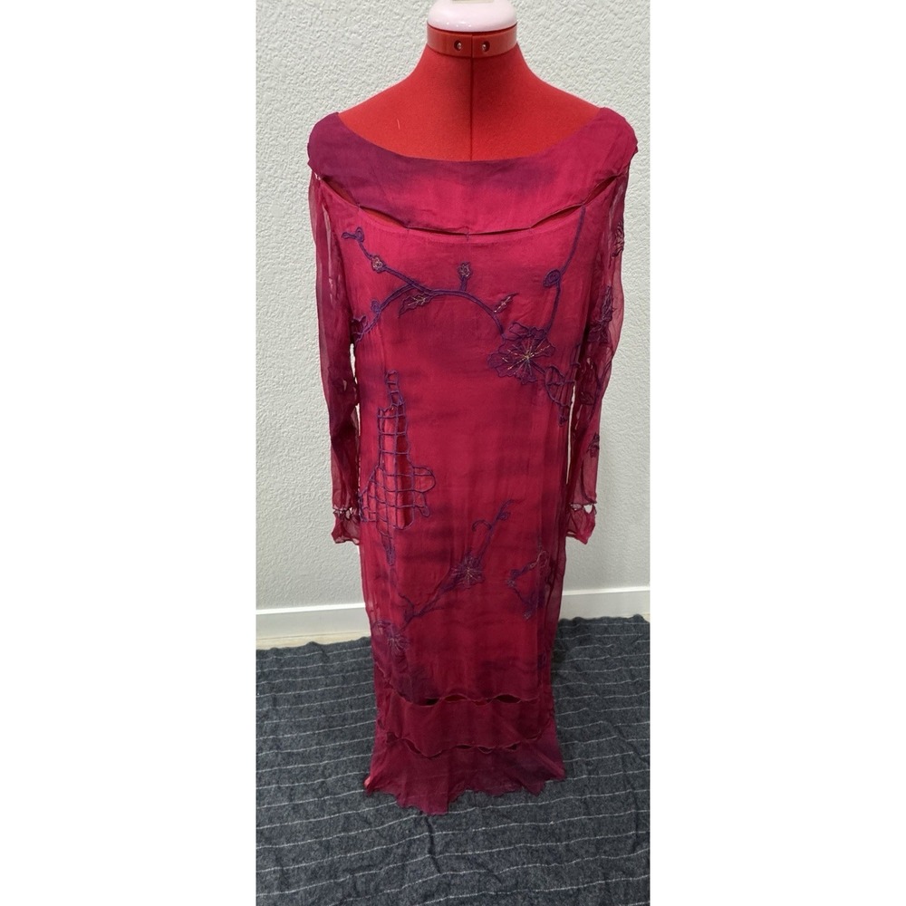Nataya Victorian Titanic Tea Party Embroidered Mesh Dress Pink Rayon XL